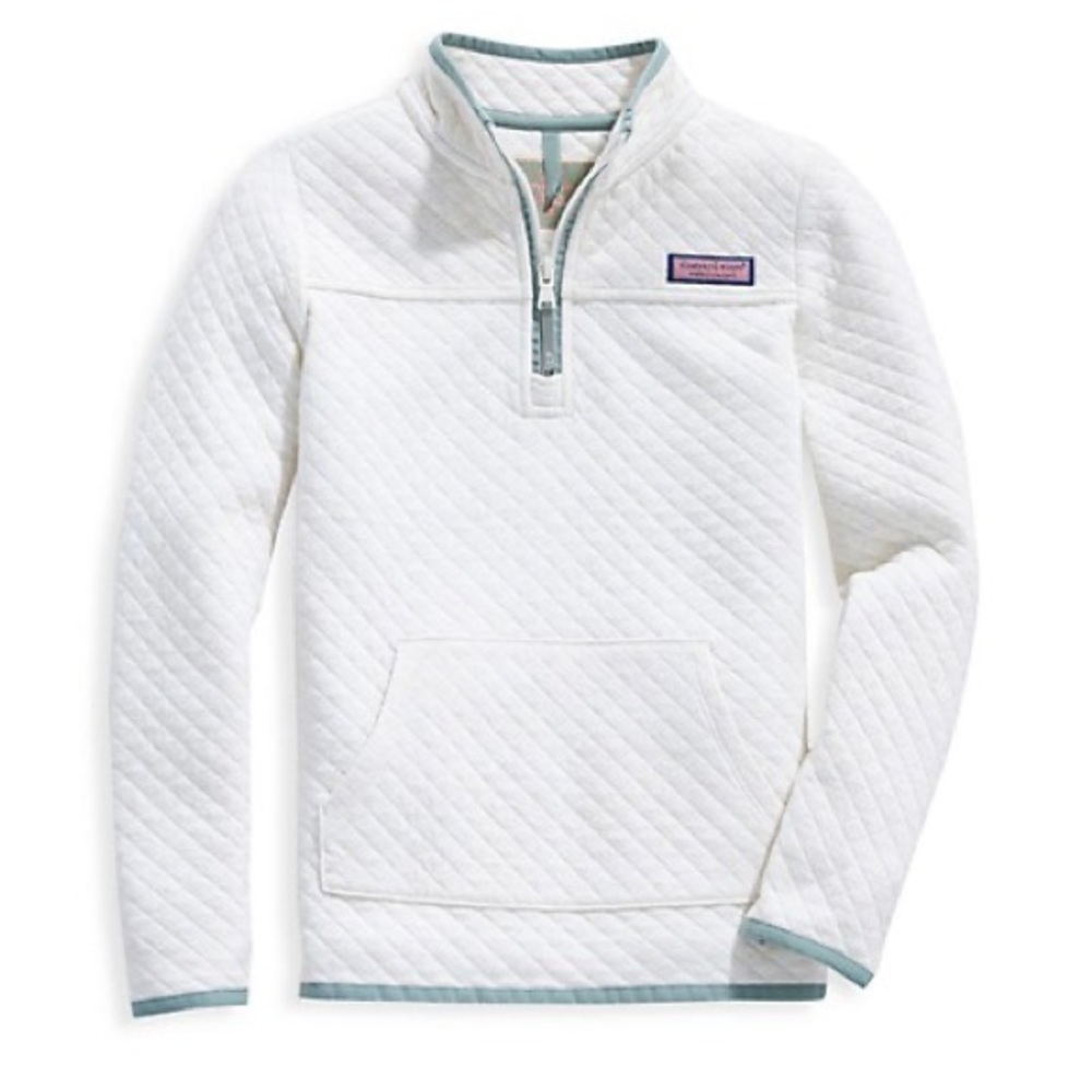Vineyard Vines Diamond Quilted Cream Green Shep Shirt Quarter Zip Girls